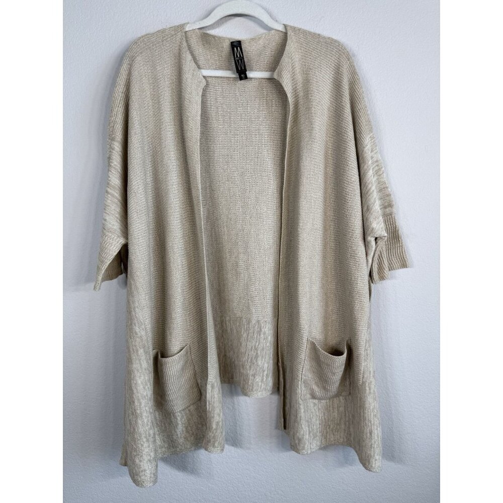 Marla Wynne Tan Boxy Cardigan Poncho Open Front w‎ Pockets Size M/L Linen Blend
